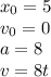 x_0=5\\v_0=0\\a=8\\v=8t