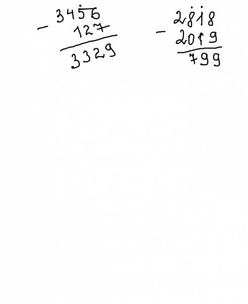 Примени алгоритм вычитания столбиком дл вычисления значения разности чисел 3456 и 127 ; 2818 и2019