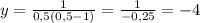 y = \frac{1}{0,5(0,5-1)} = \frac{1}{-0,25} = -4