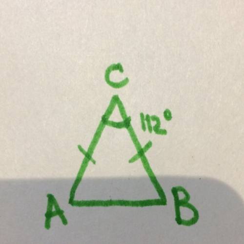 Вравнобедренном треугольнике abc с равными сторонами ac и bc угол acb имеет величину 112*. найдите в