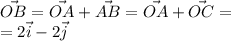 \displaystyle \vec{OB} =\vec{OA} +\vec{AB} =\vec{OA} +\vec{OC} =\\ =2\vec i-2\vec j