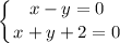 \displaystyle \left \{ {{x-y=0} \atop {x+y+2=0}} \right.