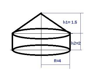 Монгольская юрта. высота верхнего конуса 2 м, цилиндра - 1.5 м, радиус юрты 4 м. определить воздушно