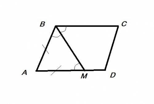 Впараллелограмме авсd проведена биссектриса угла в, которая пересекает сторону аd в точке м. докажит