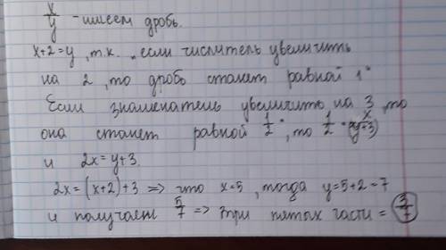 Если числитель увеличить на 2 то дробь станет равной 1 если увеличить знаменатель на 3 то она станет
