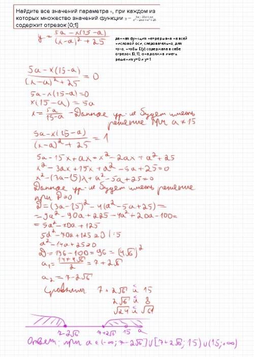 Найдите все значений параметра , при каждом из которых множество значений функции содержит отрезок [