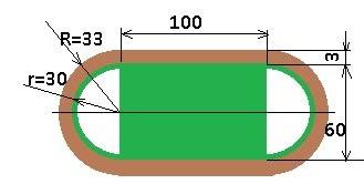 Спортивная площадка состоит из прямоугольного поля размерами 100 м60 м и двух площадок, имеющих фор