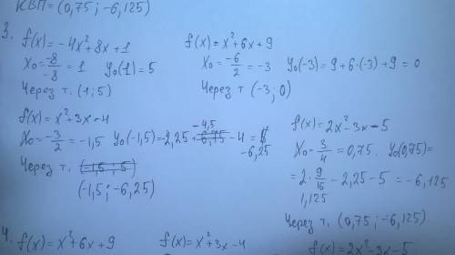 2. найти координаты вершины параболы f(х) = 6х2 – 24 х + 4 f(х) = х2 +6х+9 f(х) = х2 +3х – 4 f(х) =