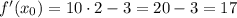 f'(x_0)=10\cdot 2-3=20-3=17