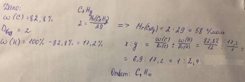 Молекулярная формула углеводорода, массовая доля углерода в котором 82.8% и плотность по воздуху 2