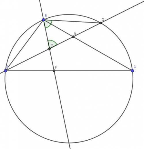 Биссектриса угла а треугольника авс пересекает биссектрису угла в в точке о, а окружность, описанную