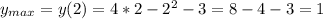 y _{max} =y(2)=4*2-2^2-3=8-4-3=1