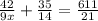 \frac{42}{9x} + \frac{35}{14} = \frac{611}{21}