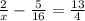 \frac{2}{x} - \frac{5}{16} = \frac{13}{4}