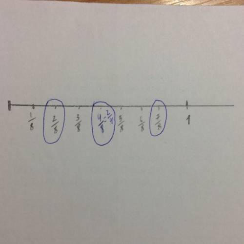 Отметь на числовом луче 2/8, 7/8, 2/4