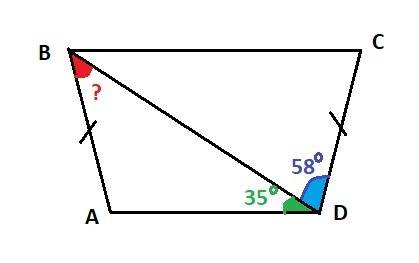 Втрапеции авсд известно что ав=сд угол вда=35градусов угол вдс=58 градусов найдите угол авд