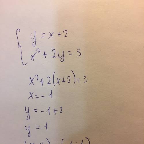 Решите систему уравнений: y=x+2 x^2+2y=3