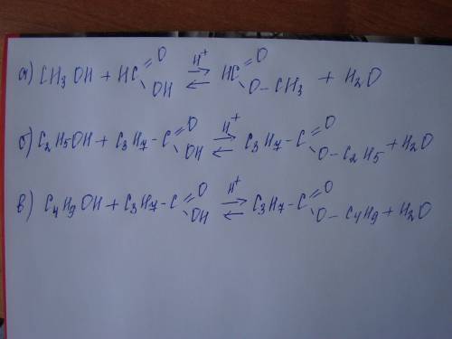 Составьте уравнение реакций получения следующих эфиров: а) уксусно-пропилового; б) муравьино-этилово