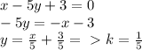 x-5y+3=0\\&#10;-5y=-x-3\\&#10;y= \frac{x}{5} + \frac{3}{5} =\ \textgreater \ k= \frac{1}{5}