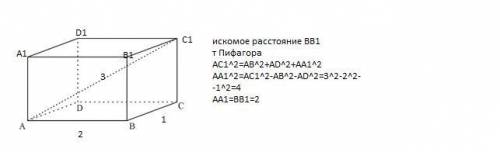 Впрямоугольном параллелепипеде abcda1b1c1d1 известно: ab=2, ad=1 и ac1=3. найдите расстояние между п