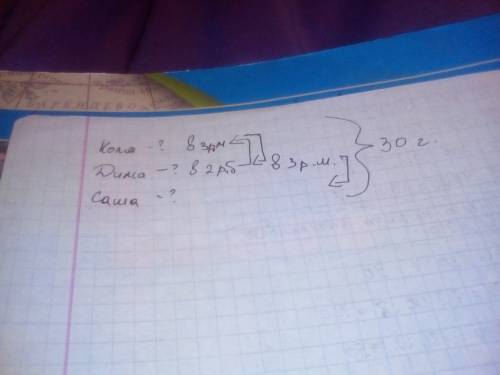 Коля , дима и саша собрали вместе 30 грибов .дима нашёл в 2 раза больше грибов ,чем коля ,а коля в 3