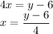 4x=y-6 \\ x= \dfrac{y-6}{4}