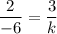 \dfrac{2}{-6} = \dfrac{3}{k}