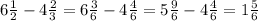 6 \frac{1}{2} - 4 \frac{2}{3} = 6 \frac{3}{6} - 4 \frac{4}{6} = 5 \frac{9}{6} - 4 \frac{4}{6} = 1 \frac{5}{6}