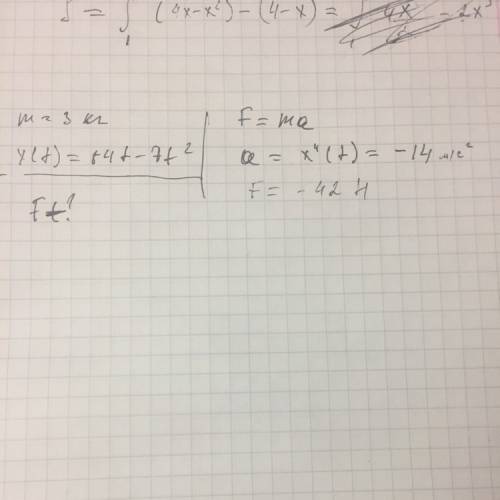 Тело массой m = 3 кг движется по закону: x = 84•t - 7•t2 найти силу, действующую на тело: