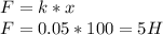 F=k*x \\ F=0.05*100=5H