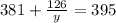 381 + \frac{126}{y} = 395