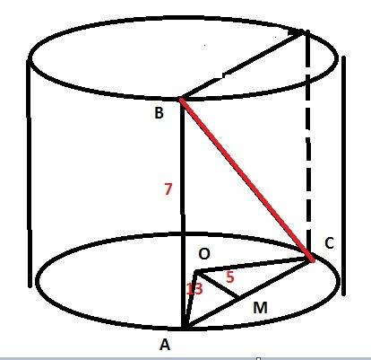 На окружностях обоих оснований цилиндра выбрано по точке. найдите расстояние между этими точками, ес