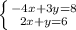 \left \{ {{-4x+3y=8} \atop {2x+y=6} \right.