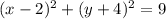 (x-2)^2 + (y+4)^2 = 9