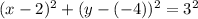 (x-2)^2 + (y - (-4) )^2 = 3^2