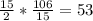 \frac{15}{2} * \frac{106}{15} =53