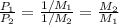 \frac{P_1}{P_2} = \frac{1/M_1}{1/M_2} = \frac{M_2}{M_1}