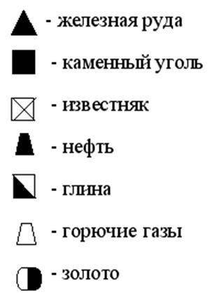 Как на карте обозначается пемза, базальт, песок, ил, галька, поваренная соль, калинная соль, нефть,