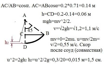 Два маленьких шарика одинаковой массы подвешены на невесомых и нерастяжимых нитях равной длины 20см