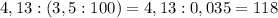 4,13:(3,5:100)=4,13:0,035=118