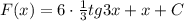 F(x)=6\cdot \frac{1}{3}tg3x+x + C\\