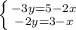 \left \{ {{-3y=5-2x} \atop {-2y=3-x}} \right.