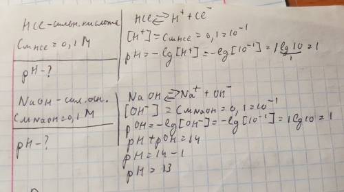 Рассчитайте рн водных растворов следующих соединений: 0,1 м нсi 0,1 m naoh ,