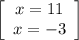 \left[\begin{array}{ccc}x=11\\x=-3\end{array}\right]