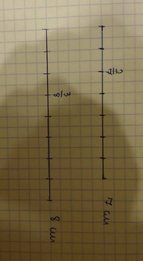 Сделайте рисунок отрезка : длиной 7 см и отметьте две седьмых этого отрезка; длиной 8 см и отметьте