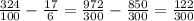 \frac{324}{100} - \frac{17}{6} = \frac{972}{300} - \frac{850}{300} = \frac{122}{300}