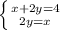 \left \{ {{x+2y=4} \atop {2y =x}} \right.