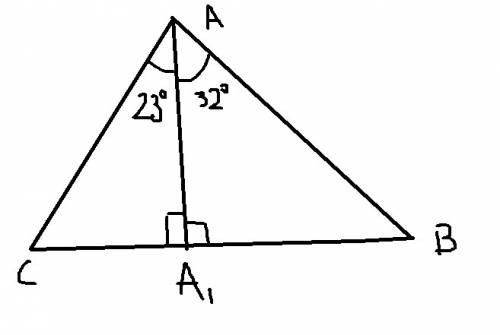 Востроугольном треугольнике abc высоты aa1 образуют углы в 23 градуса и 32 градуса соотвественно. на