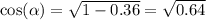 \cos( \alpha ) = \sqrt{1- 0.36 } =\sqrt{0.64 }