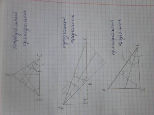 Мне нужно нарисовать три треугольника : остроугольный, тупоугольный и прямоугольный. и провести в ка